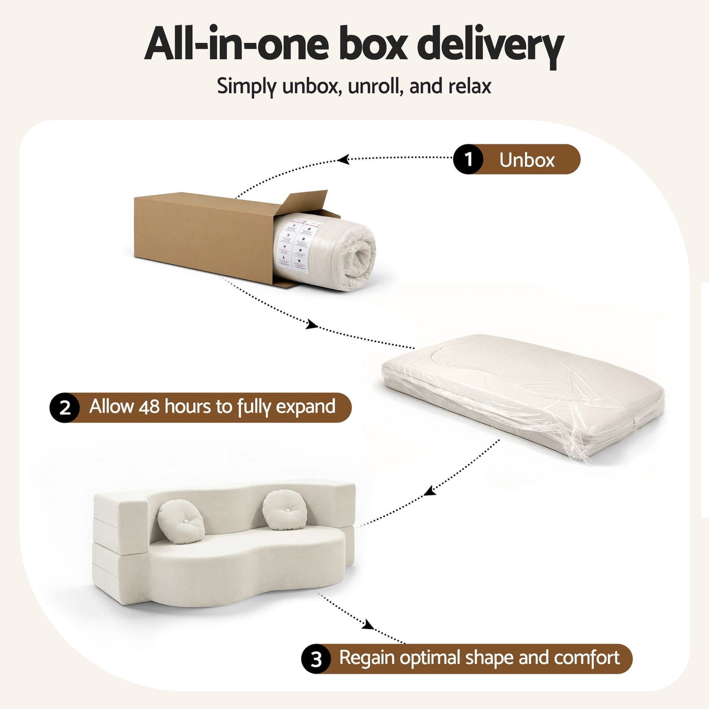 Folding Sofa Bed Beige 203x51x68cm