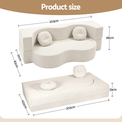 Folding Sofa Bed Beige 203x51x68cm