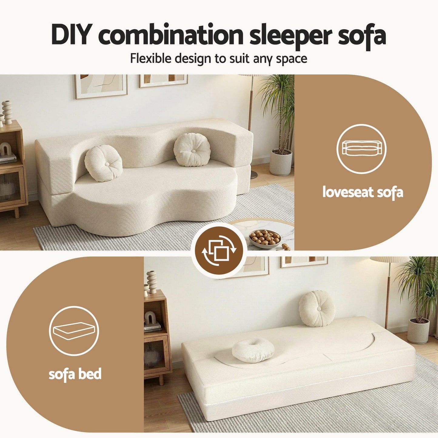Folding Sofa Bed Beige 203x51x68cm
