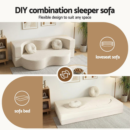Folding Sofa Bed Beige 203x51x68cm