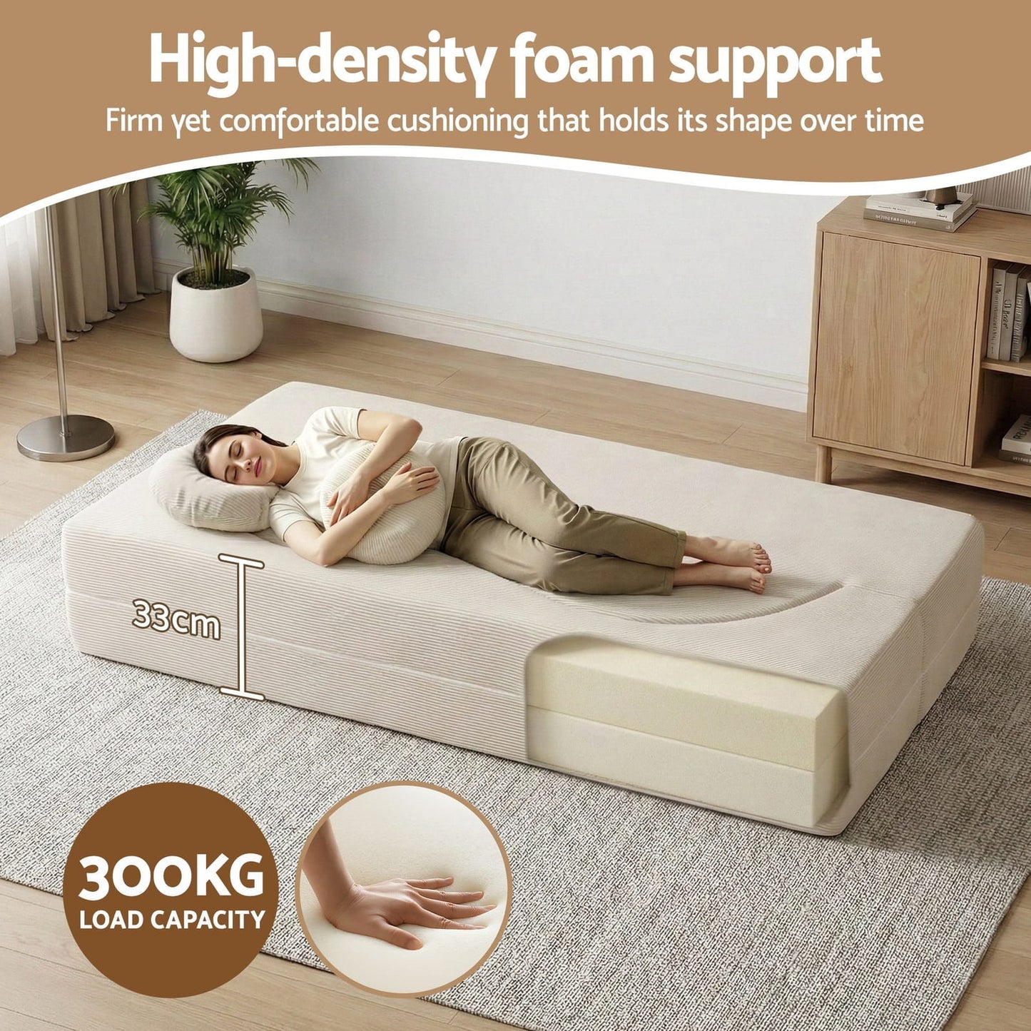 Folding Sofa Bed Beige 203x51x68cm