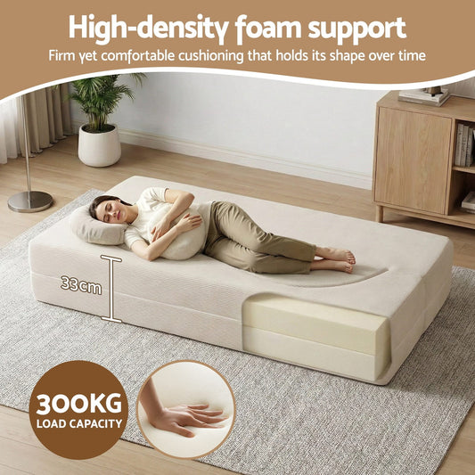 Folding Sofa Bed Beige 203x51x68cm