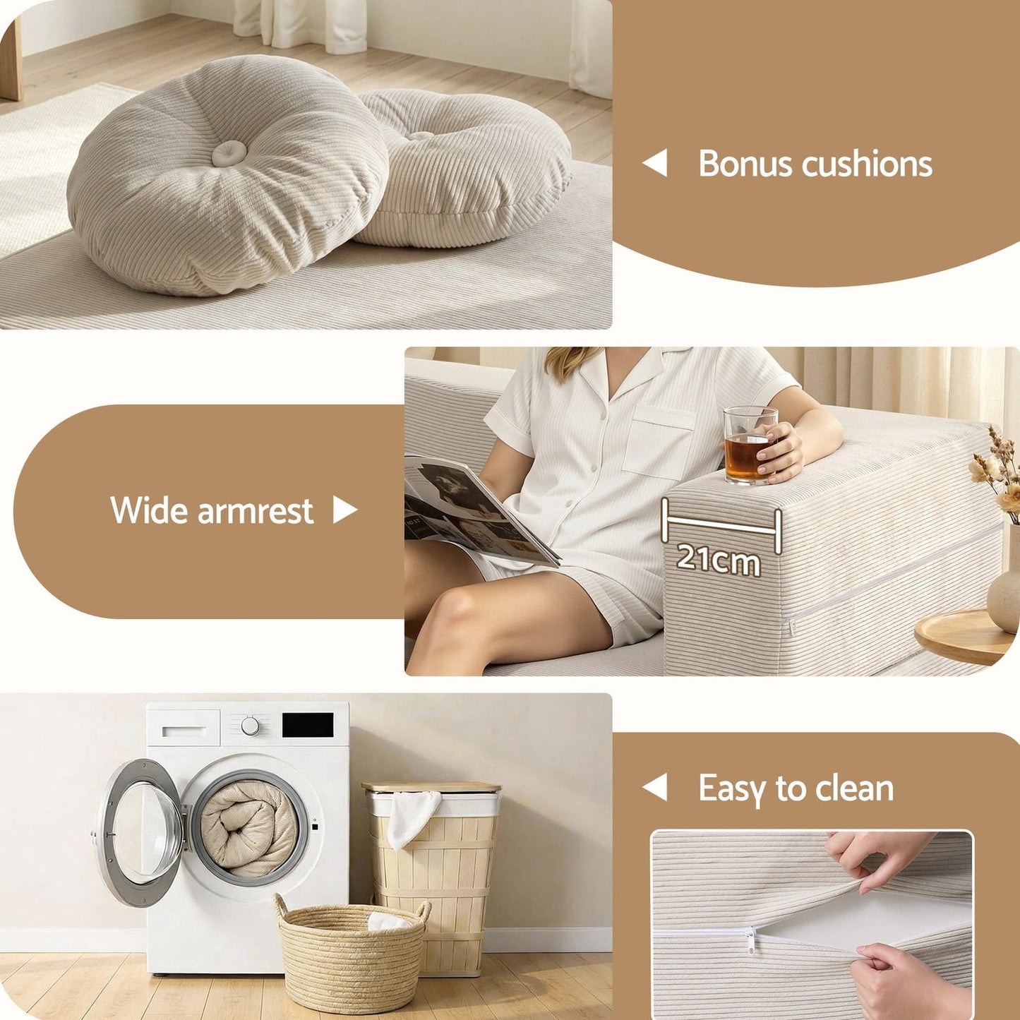 Folding Sofa Bed Beige 203x51x68cm
