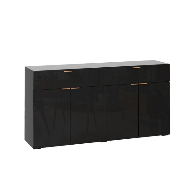  Sideboard High Gloss 4 Doors 2 Drawers Black