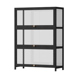 Display Cabinet 3 Tiers Clear Door Black