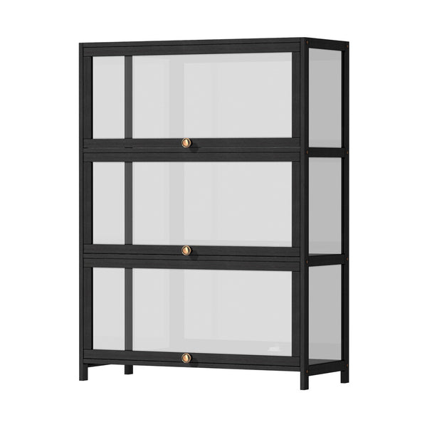  Display Cabinet 3 Tiers Clear Door Black