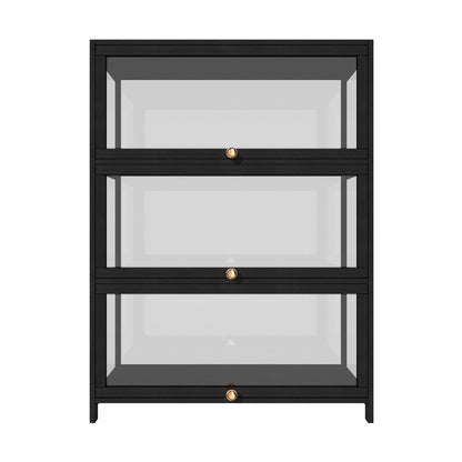 Display Cabinet 3 Tiers Clear Door Black
