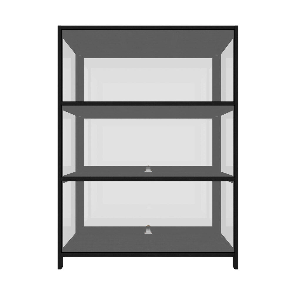 Display Cabinet 3 Tiers Clear Door Black