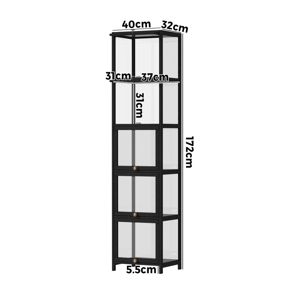Display Cabinet Slim 5-Tier Clear Black