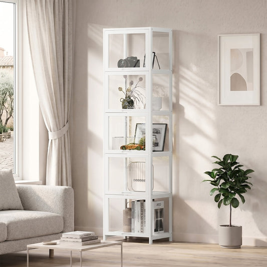 5-Tier Display Cabinet Bookcase Bamboo White | HomeAndLiving - 3