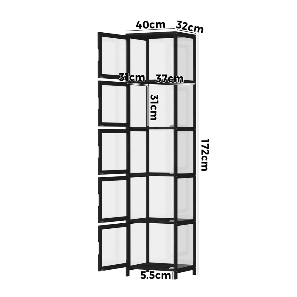 Display Cabinet 5-Tier Slim Storage Shelves Black