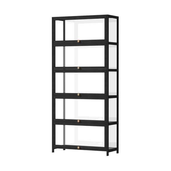  Display Cabinet 5 Tiers Clear Door Black