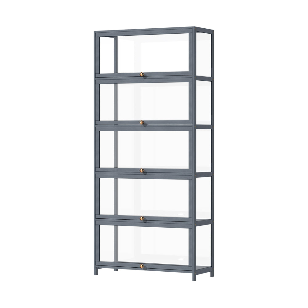 Display Cabinet 5 Tiers Clear Door Grey
