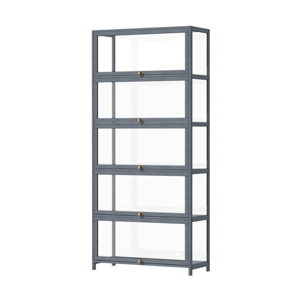  Display Cabinet 5 Tiers Clear Door Grey