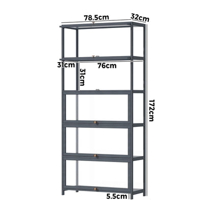 Display Cabinet 5 Tiers Clear Door Grey