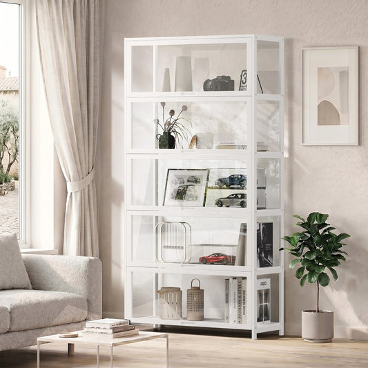 Storage 5-Tier Shelves Display Cabinet Tall Bookcase White