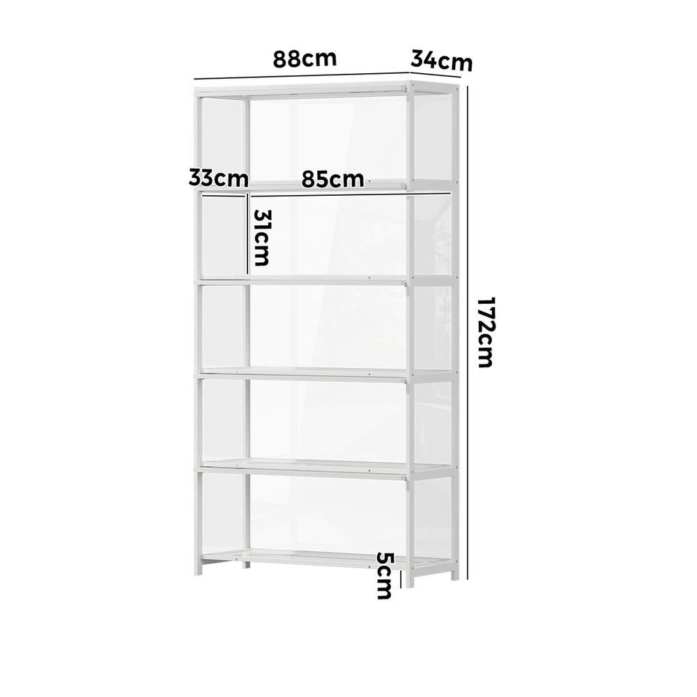 Storage 5-Tier Shelves Display Cabinet Tall Bookcase White