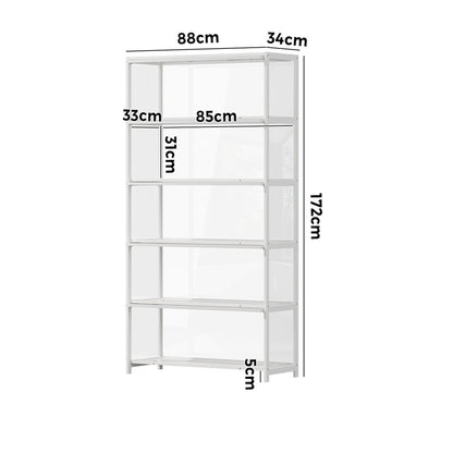 Storage 5-Tier Shelves Display Cabinet Tall Bookcase White
