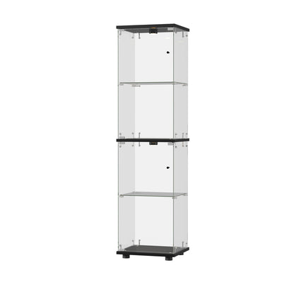 Glass Display Cabinet 4-Tier LED Light Bookcase Clear Black
