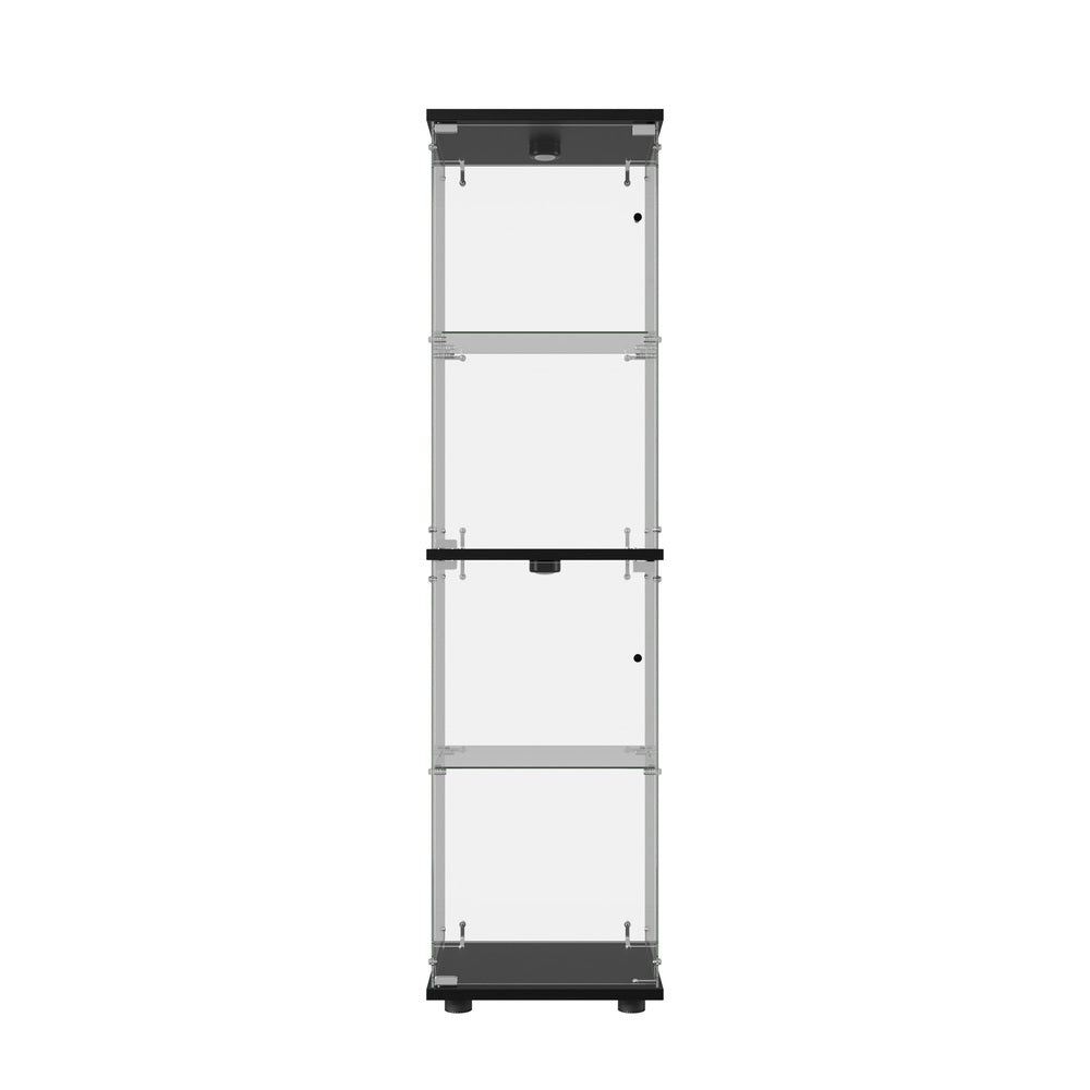Glass Display Cabinet 4-Tier LED Light Bookcase Clear Black