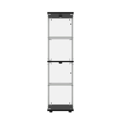 Glass Display Cabinet 4-Tier LED Light Bookcase Clear Black