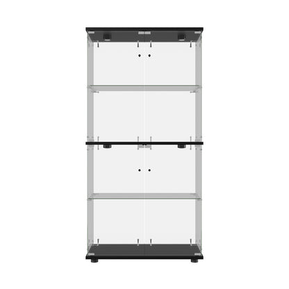 Glass Display Cabinet 4-Tier LED Light Bookcase 2 Doors Black