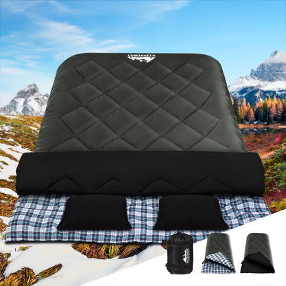 Sleeping Bag Double Pillow Thermal Camping Hiking Tent Grey -10&Deg;C