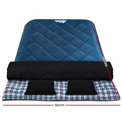 Sleeping Bag Double Pillow Thermal Camping Hiking Tent Blue -10&Deg;C