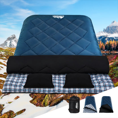 Sleeping Bag Double Pillow Thermal Camping Hiking Tent Blue -10&Deg;C