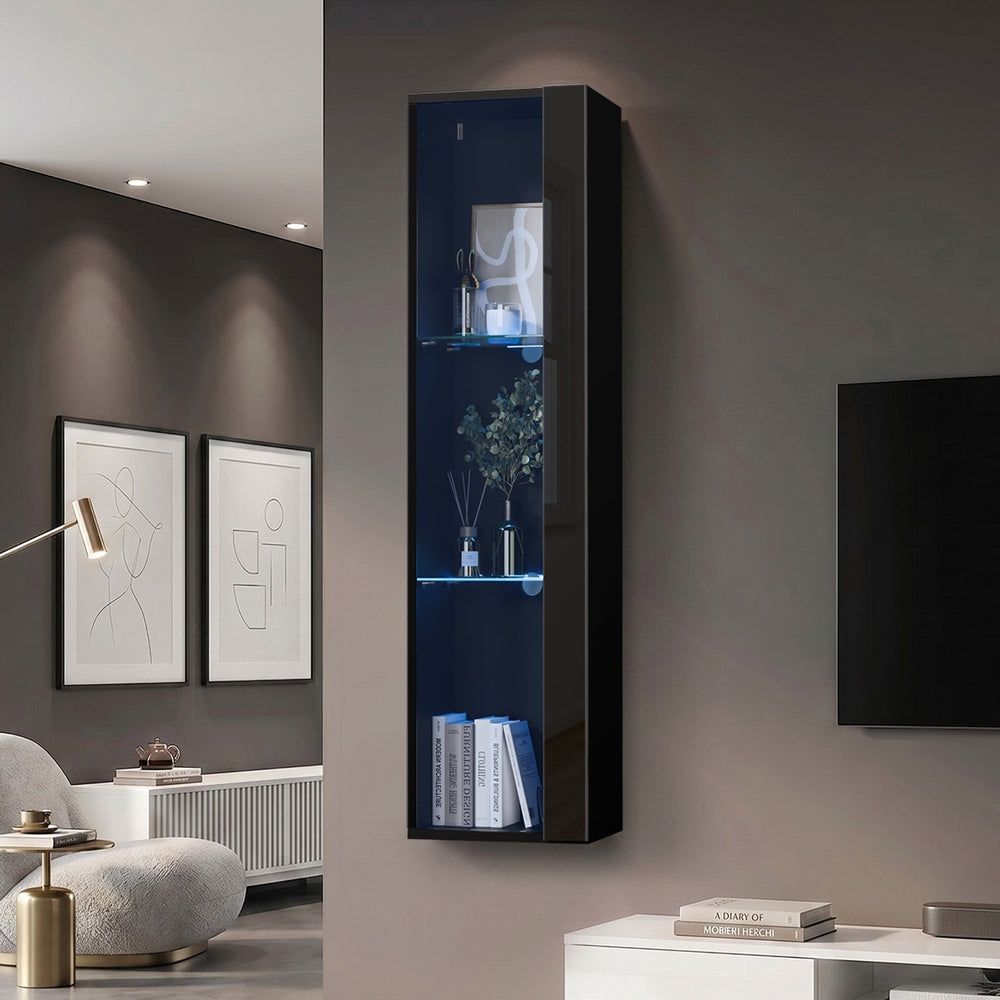 LED Display Cabinet Wall Mounted Black | HomeAndLiving