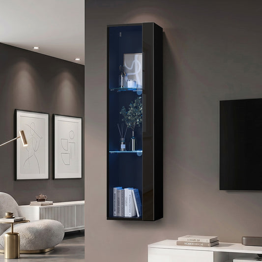 LED Display Cabinet Wall Mounted Black | HomeAndLiving