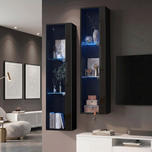 LED Display Cabinet Wall Mounted Glass Shelves | HomeAndLiving