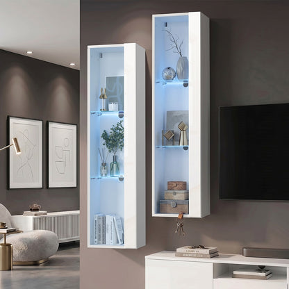 LED Display Cabinet Wall Mounted White 2PCS | HomeAndLiving