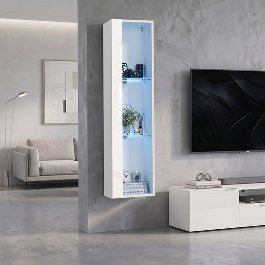 LED Display Cabinet Wall Mounted White 2PCS | HomeAndLiving