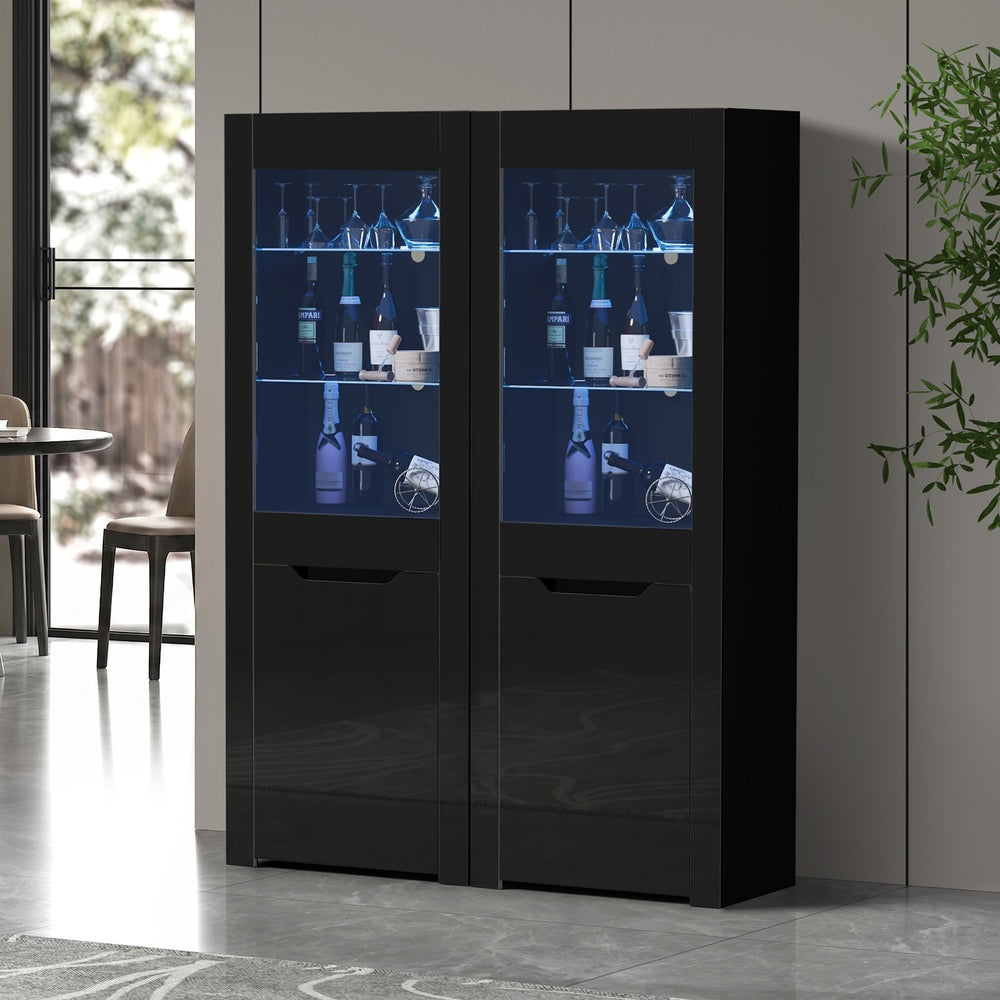 LED Display Cabinet Tall Sideboard High Gloss | HomeAndLiving
