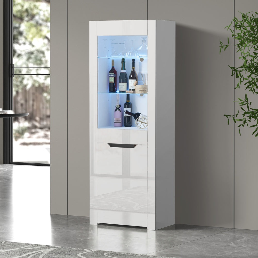 Display Cabinet Sideboard High Gloss Cupboard LED White