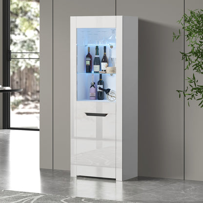 Display Cabinet Sideboard High Gloss Cupboard LED White