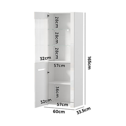 Display Cabinet Sideboard High Gloss Cupboard LED White