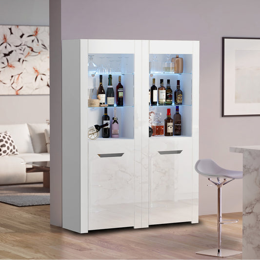 Display Cabinet Sideboard High Gloss Cupboard LED White