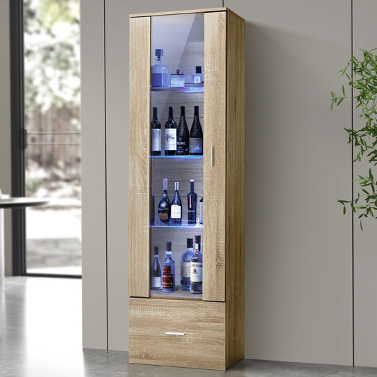 Display Cabinet Buffet Sideboard LED Light High Gloss Door Natural