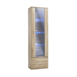 Display Cabinet Buffet Sideboard LED Light High Gloss Door Natural