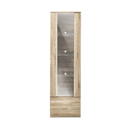 Display Cabinet Buffet Sideboard LED Light High Gloss Door Natural