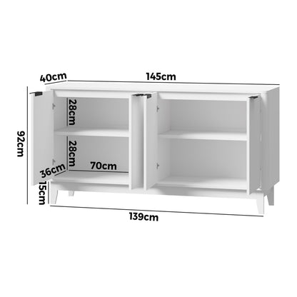 Buffet Sideboard Storage Cabinet 4 Doors Cupboard Natural