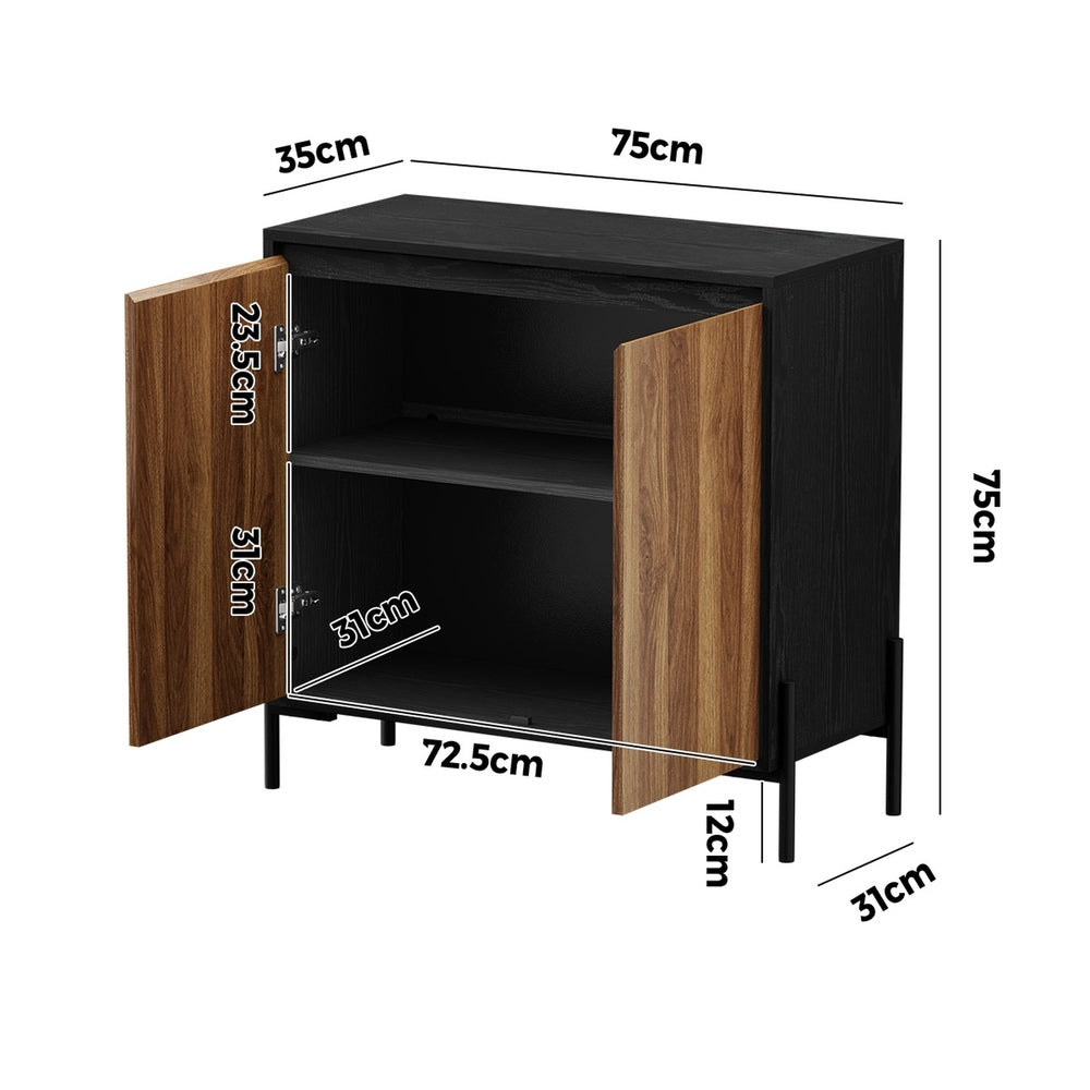 2x Sideboard Storage Cabinet Cupboard 2 Doors Table Walnut Wood Furniture
