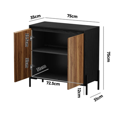 2x Sideboard Storage Cabinet Cupboard 2 Doors Table Walnut Wood Furniture
