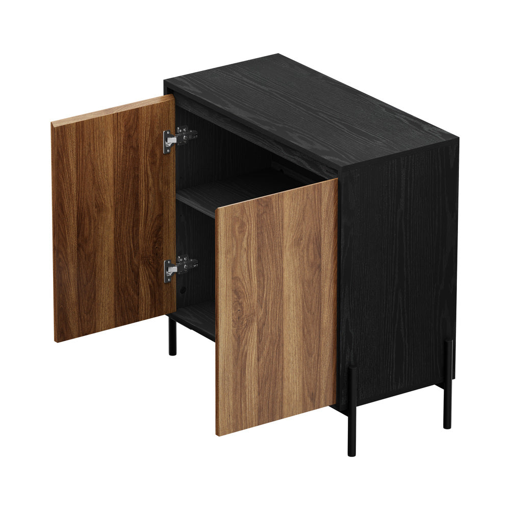2x Sideboard Storage Cabinet Cupboard 2 Doors Table Walnut Wood Furniture