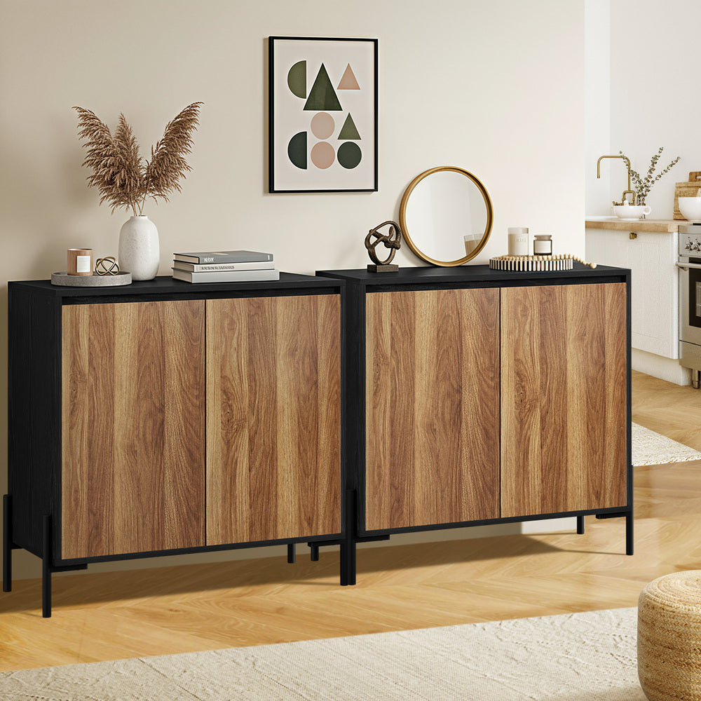 2x Sideboard Storage Cabinet Cupboard 2 Doors Table Walnut Wood Furniture