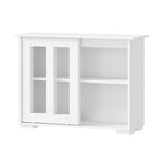 Sideboard Buffet Glass Sliding Door Natural/White