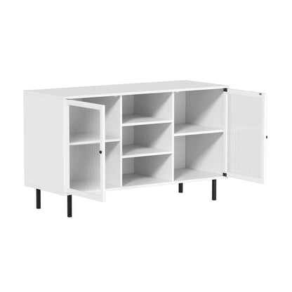 Sideboard Buffet Tempered Glass Door 2 Drawers White