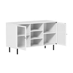 Sideboard Buffet Tempered Glass Door 2 Drawers White